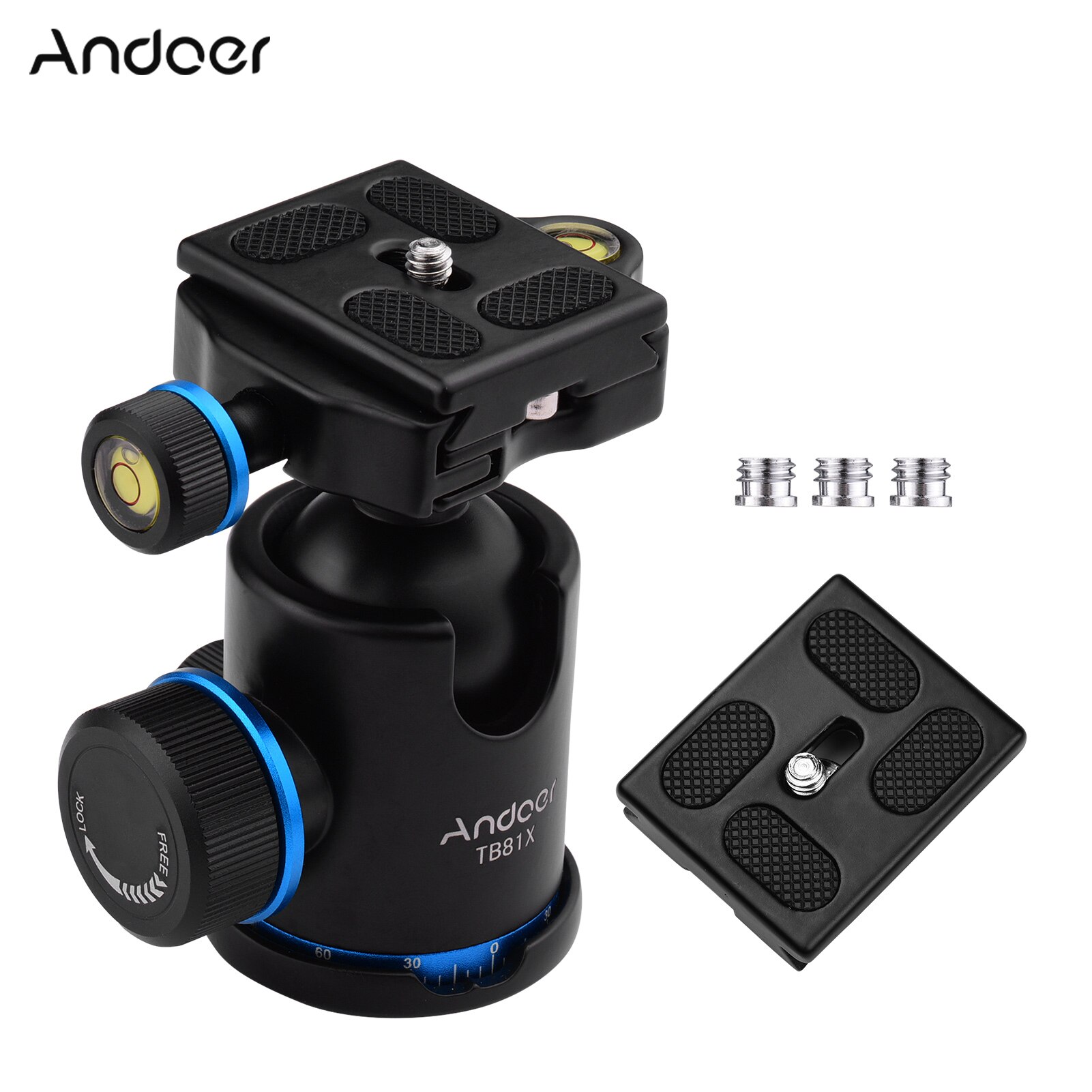 Andoer Camera Panoramic Damper Ball Head Tripod Head 10KG Payload 360° Swivel 90° Flip with Quick Release Plate Scaled Plate