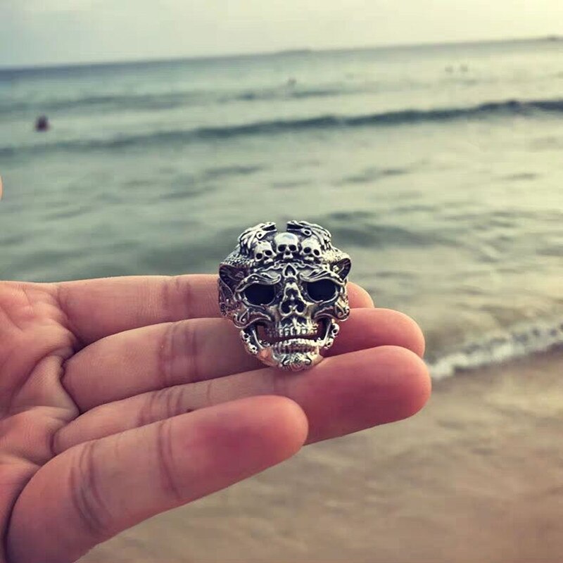 Mens Cool Boys Stainless Steel Skull Ring Vintage Punk Titanium Biker Jewelry