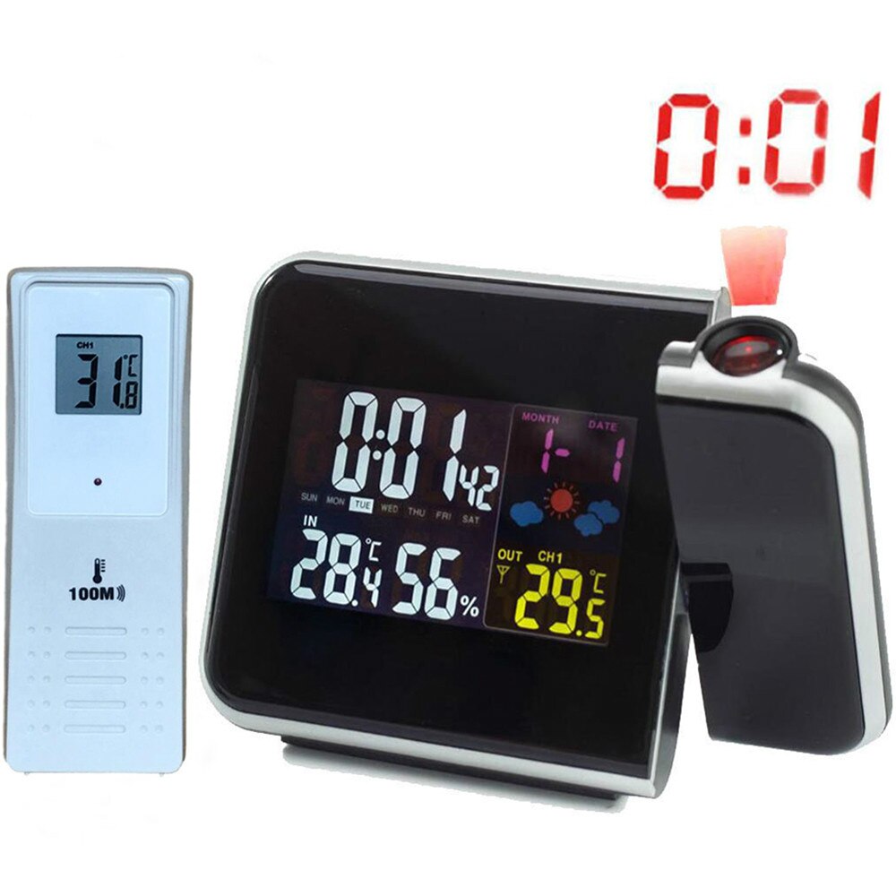 Projection Alarm Clock Weather Station with Temperature Thermometer Humidity Hygrometer/Bedside Wake Up Projector Clock