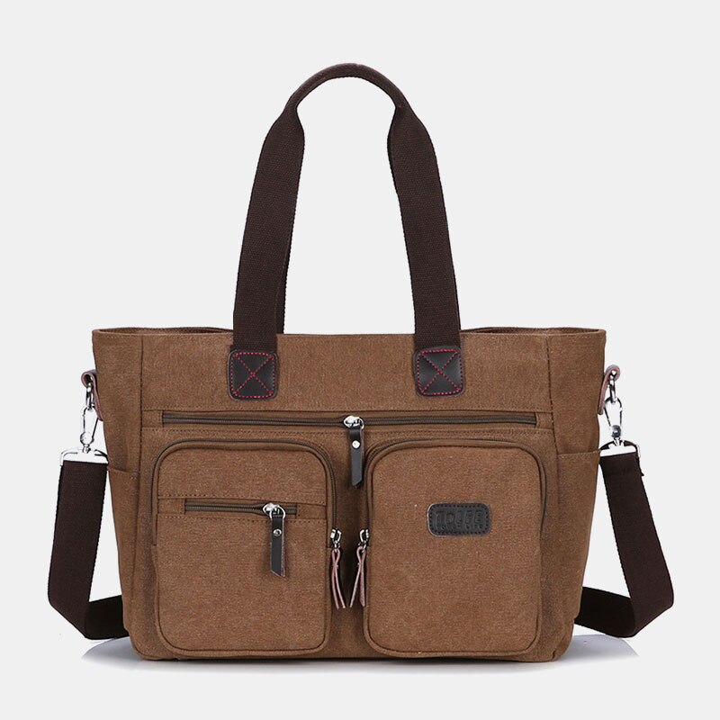 Men's Canvas Briefcase Business Handbag Multi-pocket Shoulder Crossbody Bag Laptop Office File Storage Organizer Men Bags