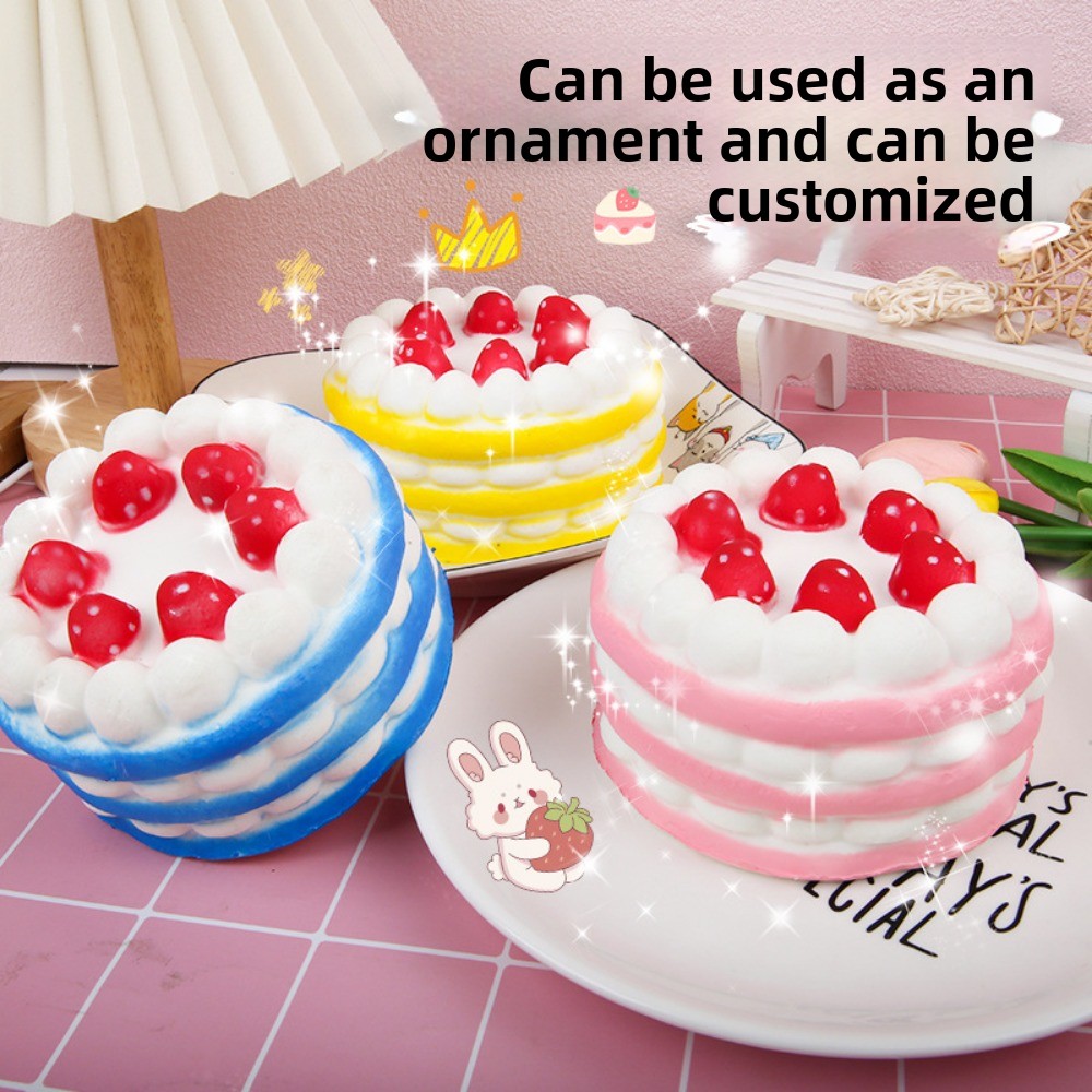 Jumbo Simulation Strawberry Birthday Cake Squishy PU Slow Rising Fun Squeeze Healing Toy Relieve Stress Toys 11*11*7 CM