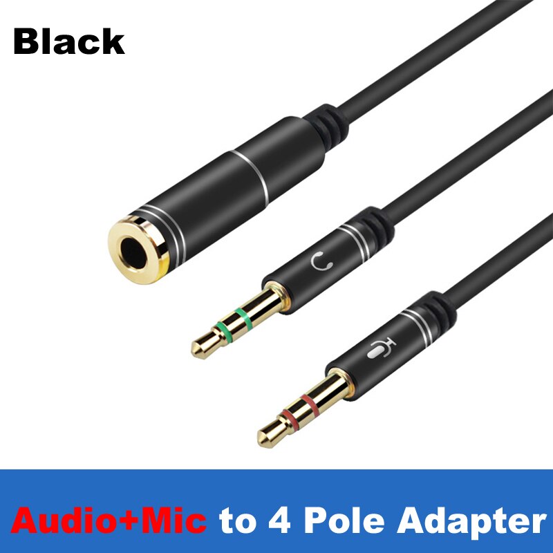 Mini jack 3.5 mikrofon hovedtelefoner y splitter adapter kabel ,3 5 minjack stereo lyd &amp; mic stik  to 4 polet jack hovedtelefon øretelefon: 4 polet combo-bk