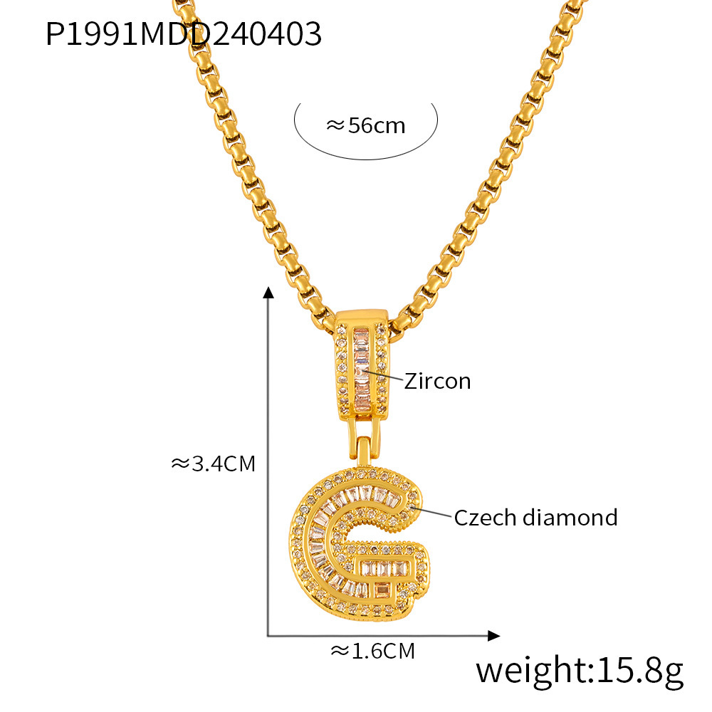 26 Letters Pendant Necklace For Women Men Unisex Stainless Steel 18K Gold Plated Waterproof Long Necklaces Couples Neck Chain: Blue Zinc