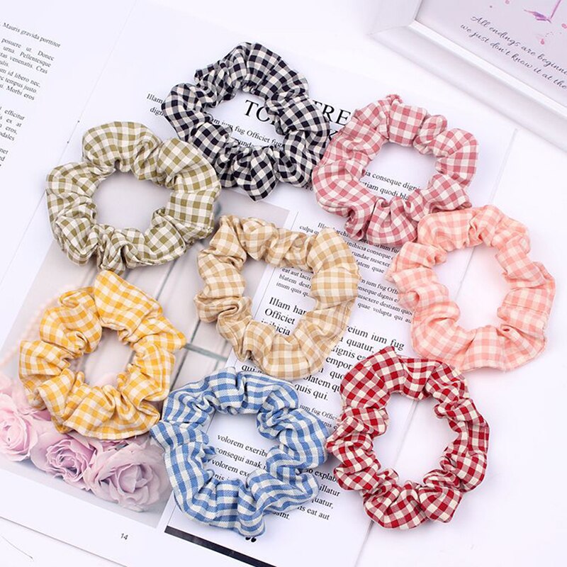 Primavera otoño malla a cuadros Anillo para el pelo del intestino grueso mujeres niñas Scrunchies telas accesorios para el cabello