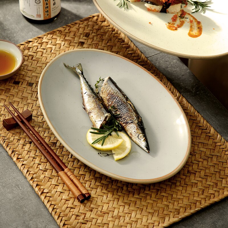 Large size fish plate with chopped pepper fish head ceramic plate oval large-capacity flat plate cooking plate steamed