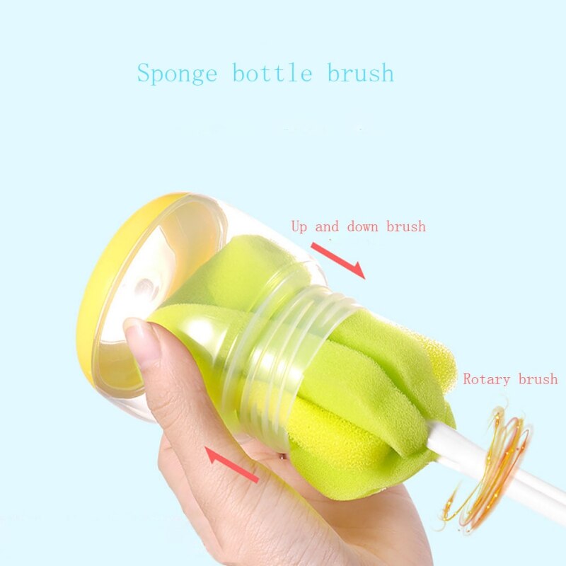 1 ensemble biberon brosse de nettoyage outil mamelon 360 degrés rotation éponge alimentation tasse paille nettoyant