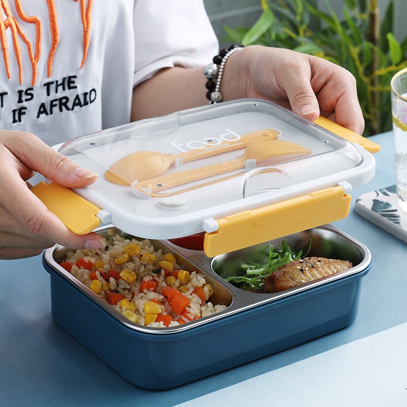 304 stainless steel sealed non-flavored divided lunch box lunch box office worker student lunch box with tableware
