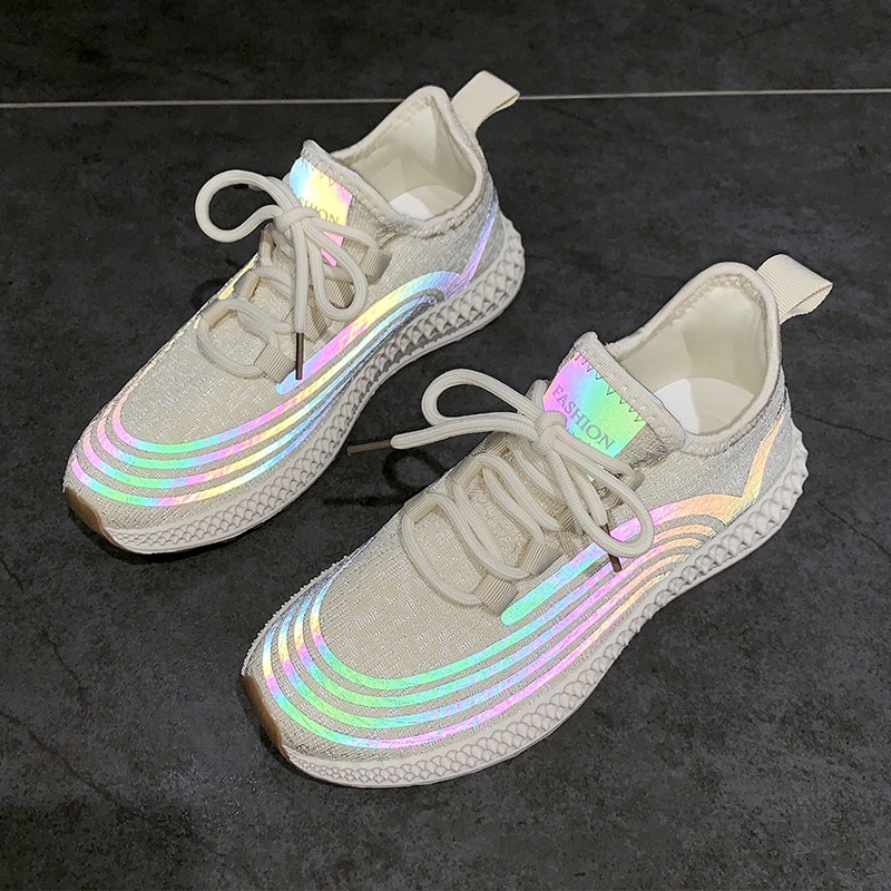 Reflective Sneakers Women Sport Running Shoes Lace Up Ladies Woman Mesh Breathable Zapatillas Zapatos De Mujer Vulcanized