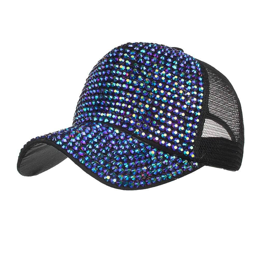 Kvinder rhinestone hatte kvindelig snapback baseball kasket bling diamanthue beklædningstilbehør czapka z daszkiem: Blå