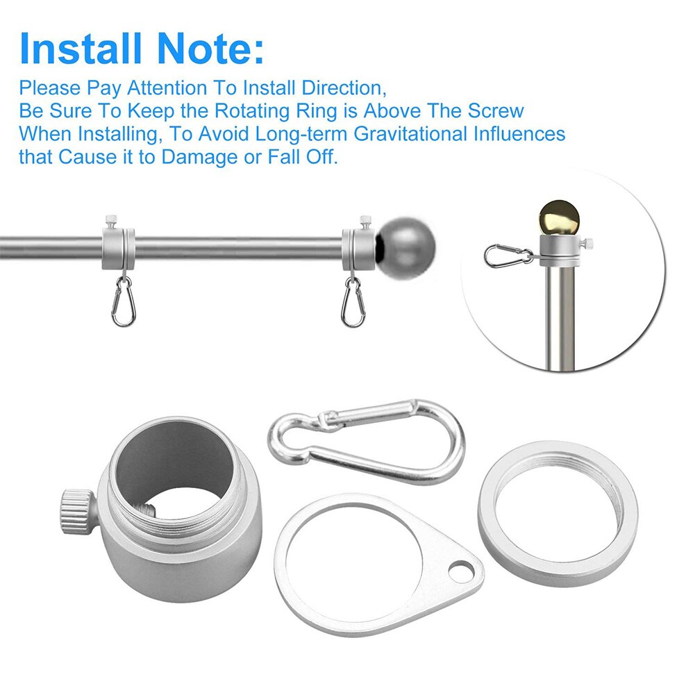 1Pair Rotating Flag Pole Kit Flag Pole Ring With Carabiner Mounting Rings With Cla Pole Attachments Outdoor Anti-Wrap Grommet