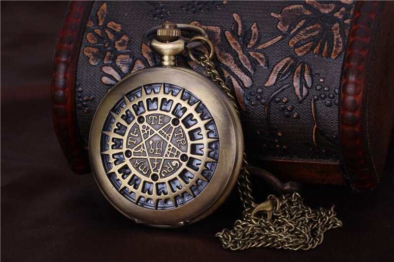 Ster magische cirkel skelet zakhorloge retro bronzen jurk dameshorloge prachtige ketting