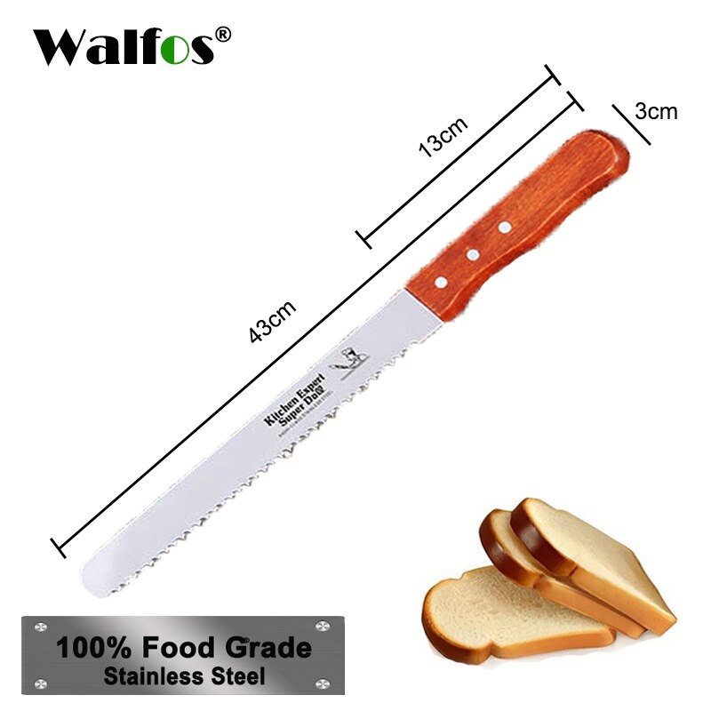 Walfos Food Grade 30 Cm Taart Mes Roestvrijstalen Mes Met Houten Handvat Brood Snijgereedschap Bakken & Gebak Gereedschap: Default Title