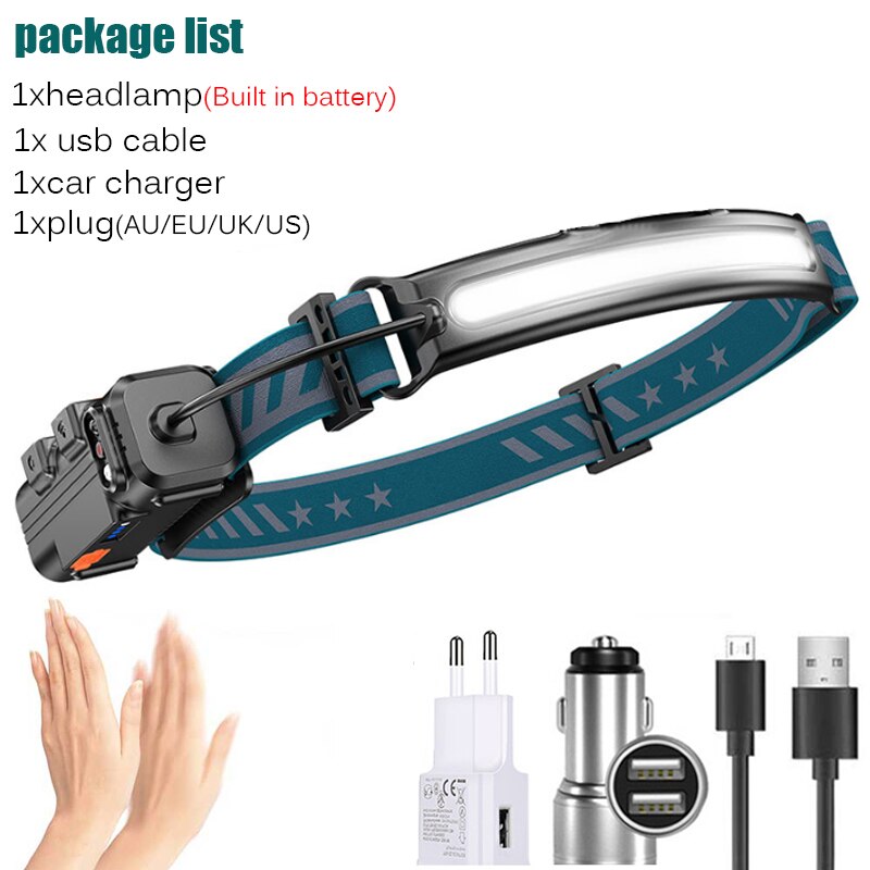 zoom+ Sensor Led XPG + COB Scheinwerfer 2000mAh 18650 USB Kopf Lampe Tragbare Flutlicht Taschenlampe Wasserdichte Laterne: Type-B  package D