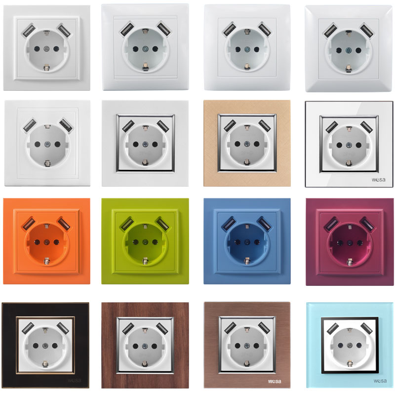 USB Muur Socket Glas Europese standaard muur adapter 5v 2A connector uitgang grijs color16A 250V FBW-19