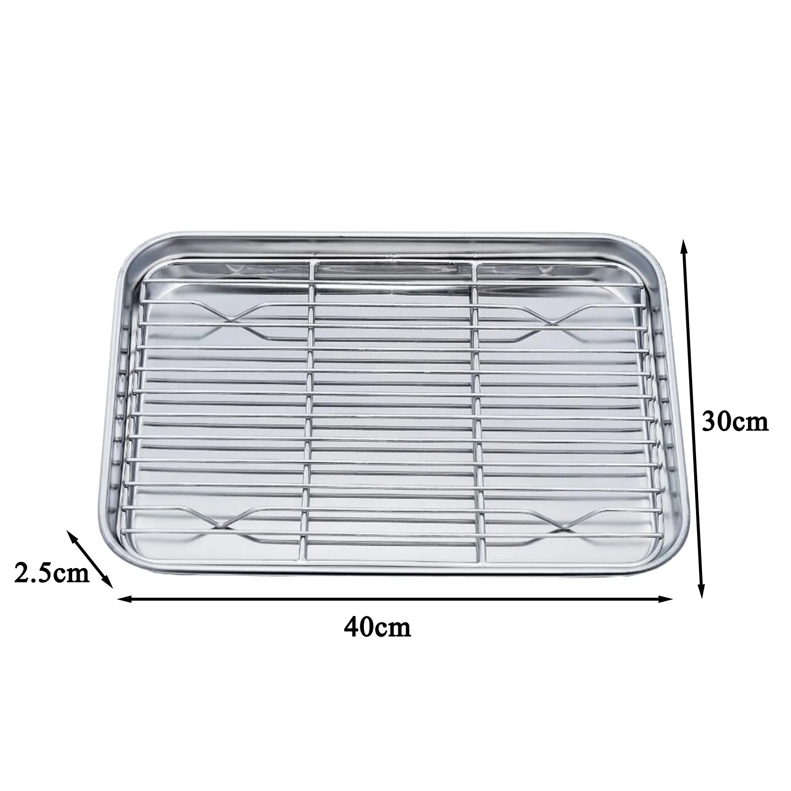 Bageplade med aftageligt kølestativ sæt rustfrit stål bradepande, giftfri, brugt til ovn, grillbakke tåler opvaskemaskine: Xl 40 x 30cm