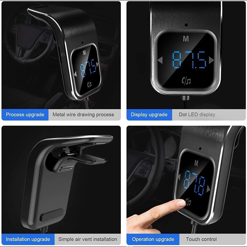 Bluetooth FM Transmitter- Wireless Radio Transmitter Adapter Car Kit, Universal Car Charger with Dual USB Port, Music Player Sup