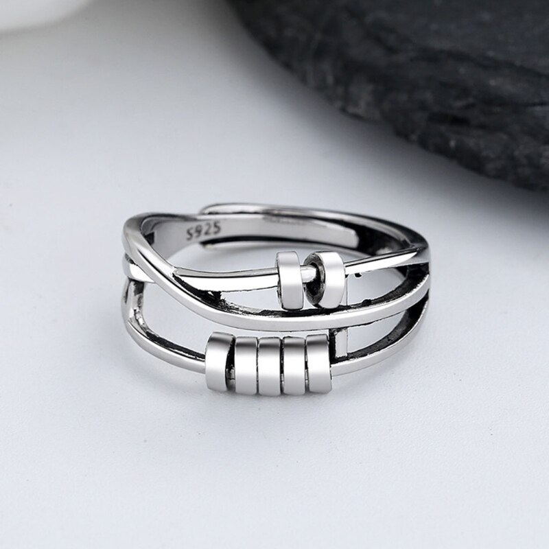 Angst ring kvinder mænd runner fidget angst ring med perle bekymring stress relief smykker justerbar stable ring