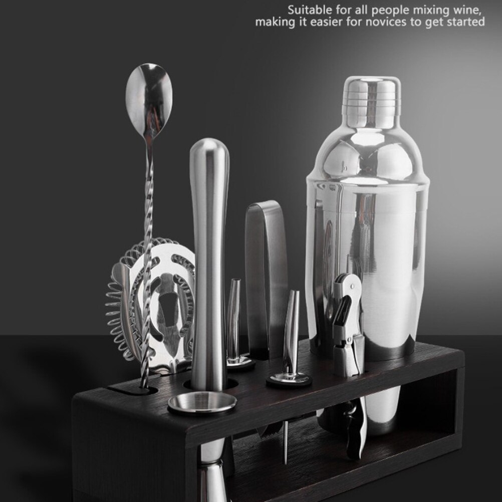 10 stücke 550ml Edelstahl Bar Cocktail Shaker einstellen Rührgerät Trinken Barmann Browser Bausatz Riegel Barware Werkzeuge Mit Holz Gestell