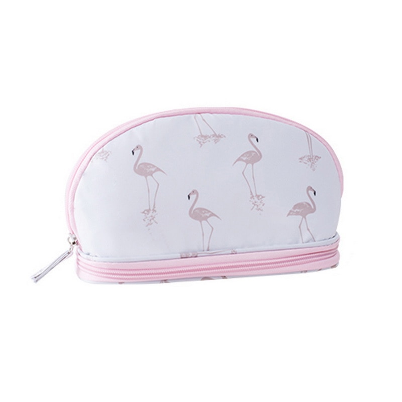 SHUJIN Portable Flamingo Cosmetic Bag Double Layer Travel Makeup Pouch Bags Circular Woman Make Up Bag Brush Organizer: A