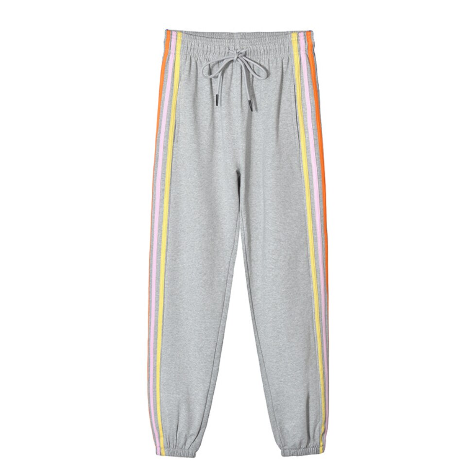 Baumwolle Jogginghose Frauen Regenbogen Seite Streifen Jogger Frauen Sport Hosen Joggen Sport Laufschuhe Joggings Freizeit Hosen X2059: grau / M