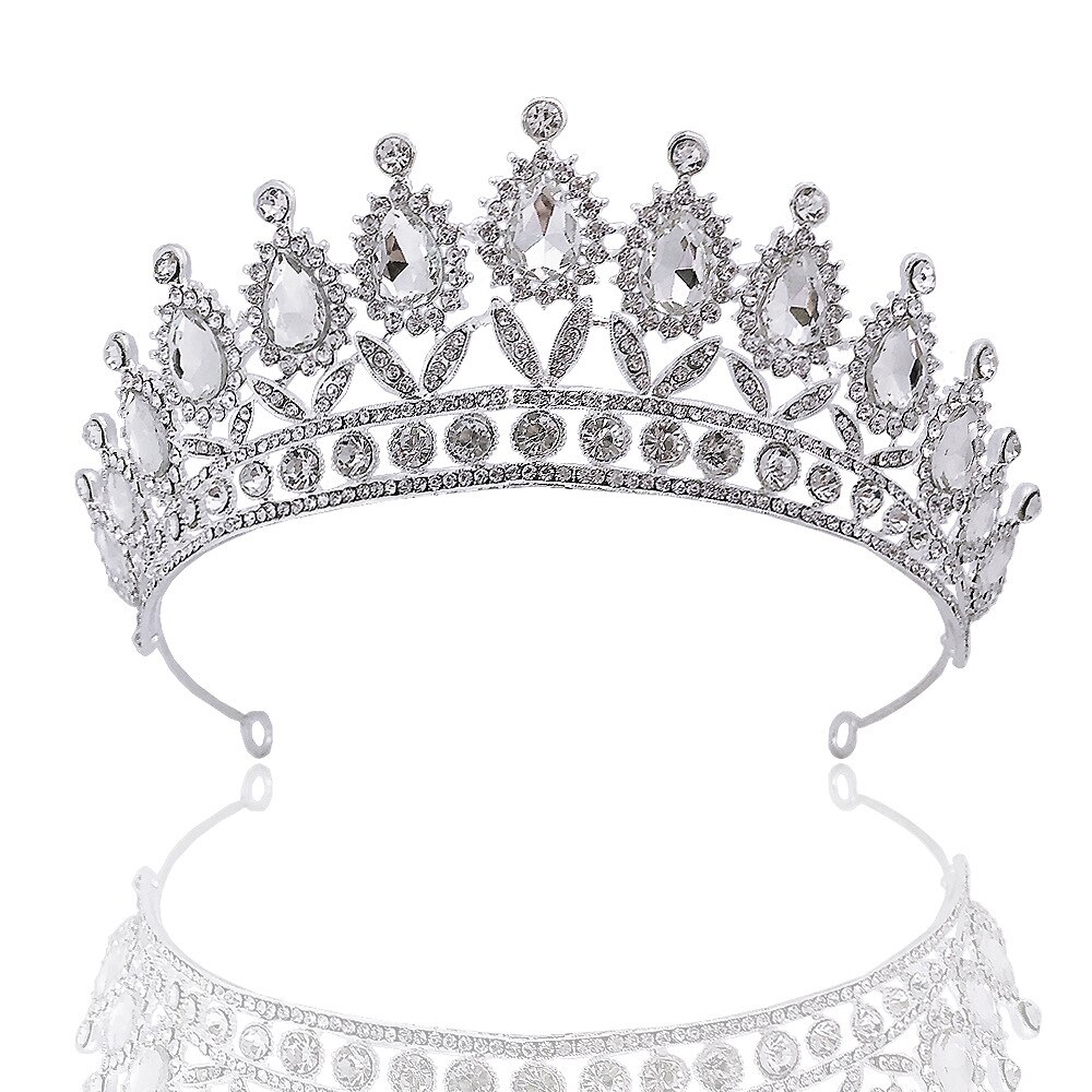 Prachtige Kristal Bruids Sieraden Sets Mode Strass Tiara Kroon Ketting Oorbellen Voor Bruid Bruiloft Sieraden Prinses Diadeem: SILVER crown