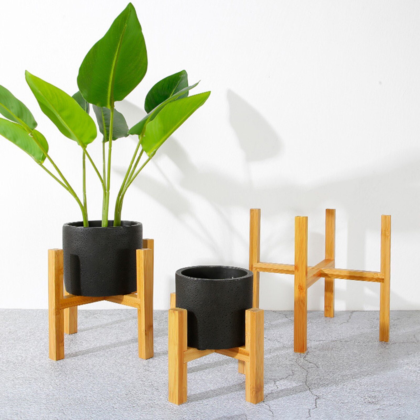 Durable Wood Planter Pot Trays Flower Pot Rack Strong Free Standing Bonsai Holder Home Garden Indoor Display Plant Stand Shelf