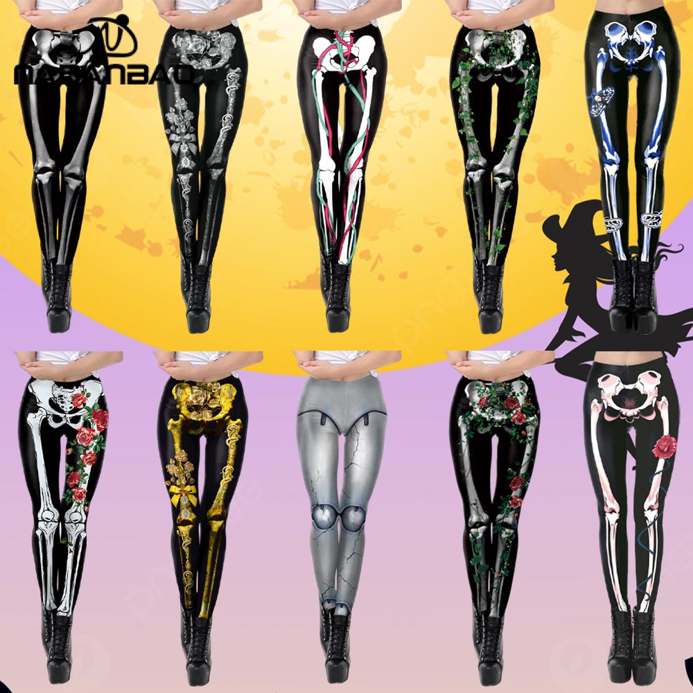 Nadanbao-mallas con estampado de calavera rosa para mujer, pantalones para de Halloween, ropa de calle para vacaciones y Festival, pantalones ajustados de cintura media