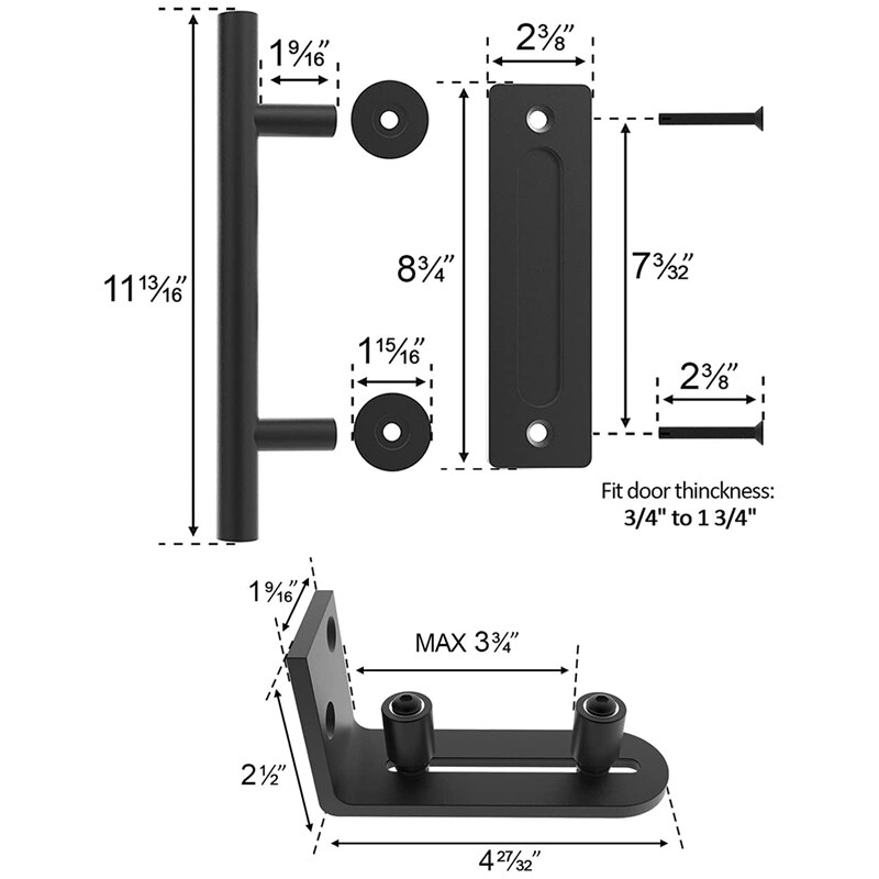 12 Inch Sliding Barn Door Handle Pull And Flush Hardware Set With Barn Door Floor Guide, Rustic Black (1 Set)