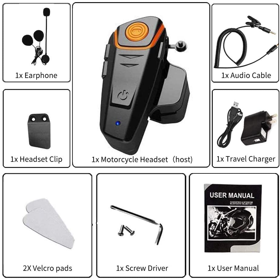 BT-S2 Motorcycle Bluetooth intercom, Snowmobile Helmet Bluetooth Headset 1000m Helmet Bluetooth Communication System