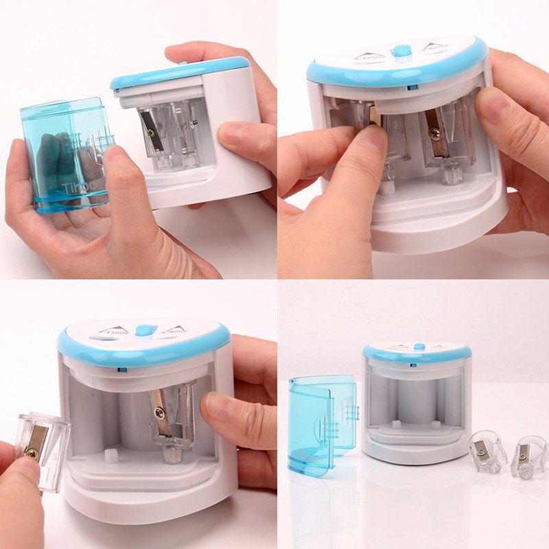 Sacapuntas eléctrico automático con 2 orificios dobles, sacapuntas, cortador para escuela, suministros de papelería de oficina con batería