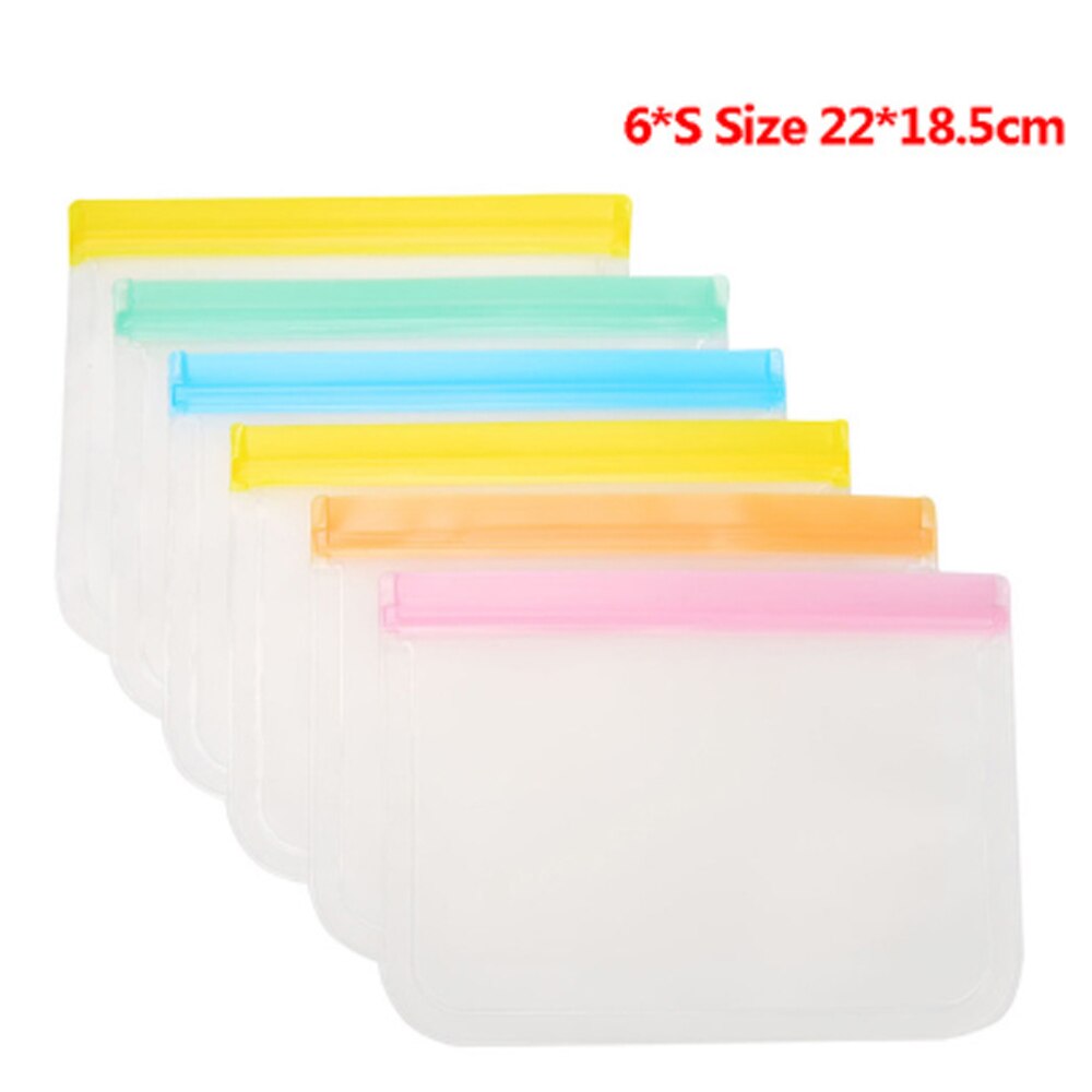 10Pcs Peva Silicone Voedsel Opbergtas Herbruikbare Vriezer Tas Lekvrij Top Zip Lock Tassen Keuken Organizer Vers Houden tas: Multicolor 6Pcs