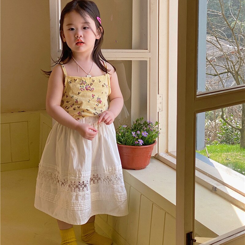 1764B 2022 lato dziewczynka's Spódnica koreański gorący wyprzedaż dziurawy na zewnątrz Sznurówka niejednolita całość dziewczynka's Spódnica solidny kolor żartowniś pofałdowany Spódnica