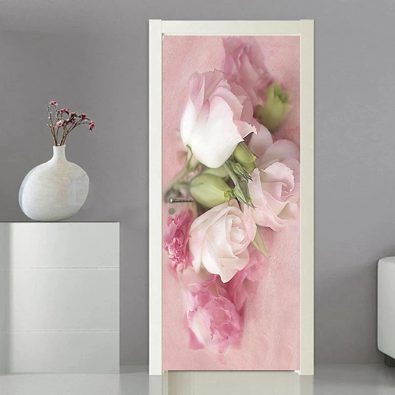 Deursticker Moderne sticker Cover Wallpaper Home Entrance Ornament Entree Decoratie Zelfklevende foto op de koelkast Bloemen