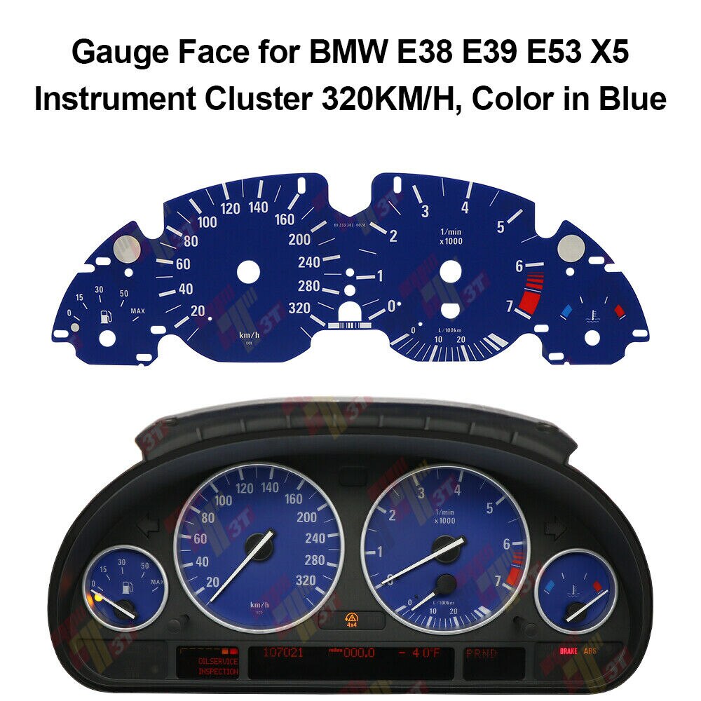 Gauge Face Overlay for BMW E38 E39 E53 X5 Instrument Cluster 240km/h 320KM/H: Red