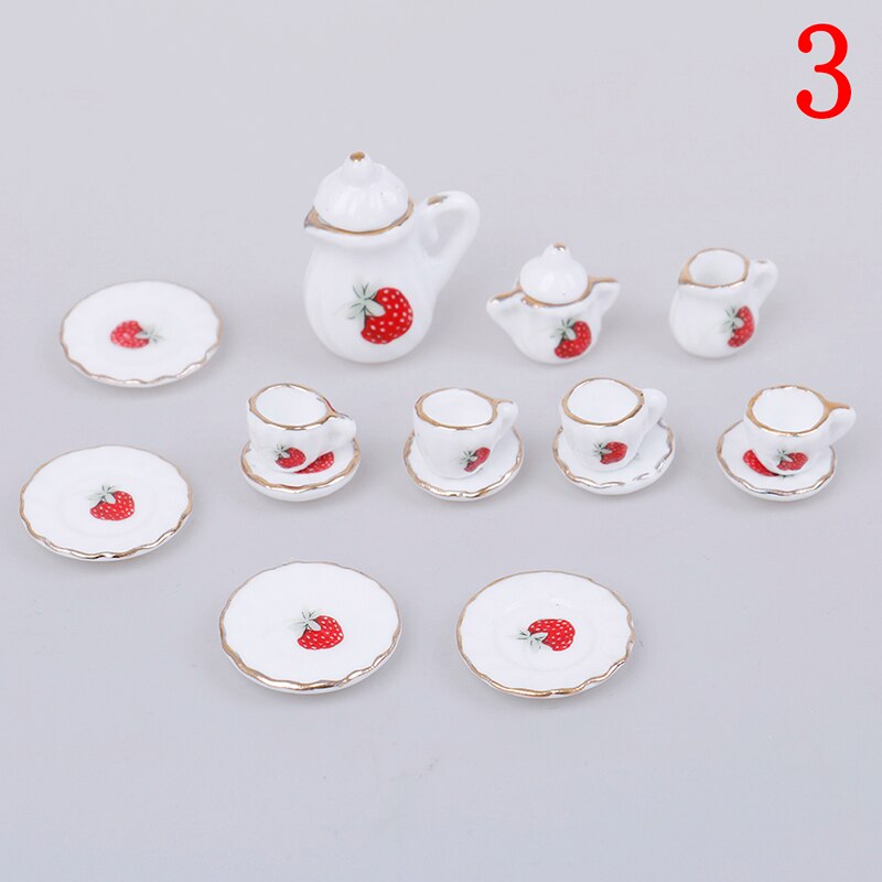 4 patronen 1:12 Miniatuur 15Pcs Porseleinen Kopje Thee Set Sits Bloem Servies Keuken Poppenhuis Meubels Speelgoed Voor Kinderen: 3