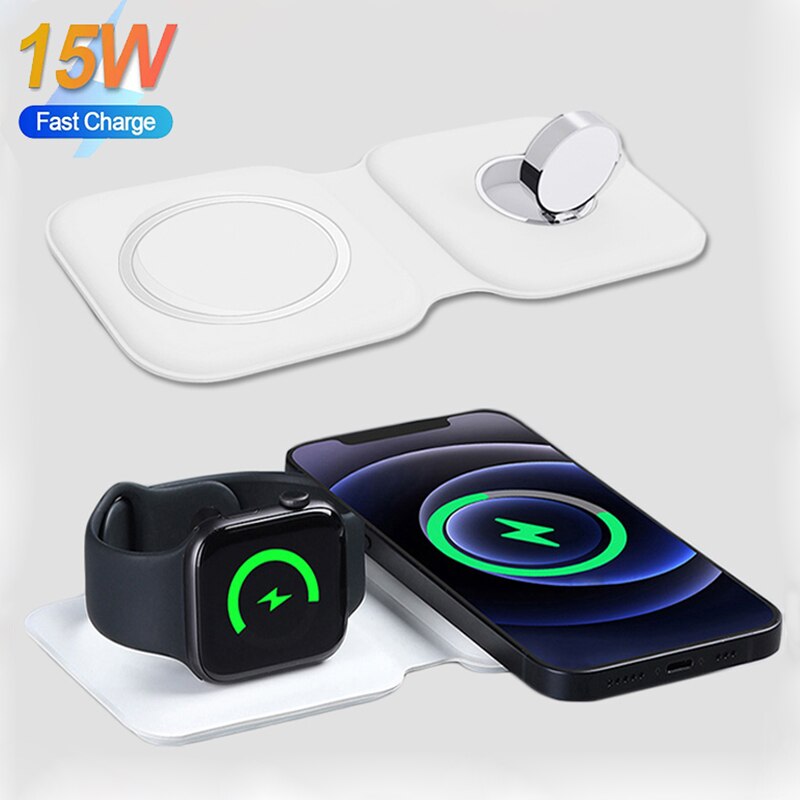 Folding Magnetic Fast Wireless Chargers Dock For iPhone 13 12 Pro Max Apple Watch Airpods Macsafe Duo Mag Charger Safe Charging