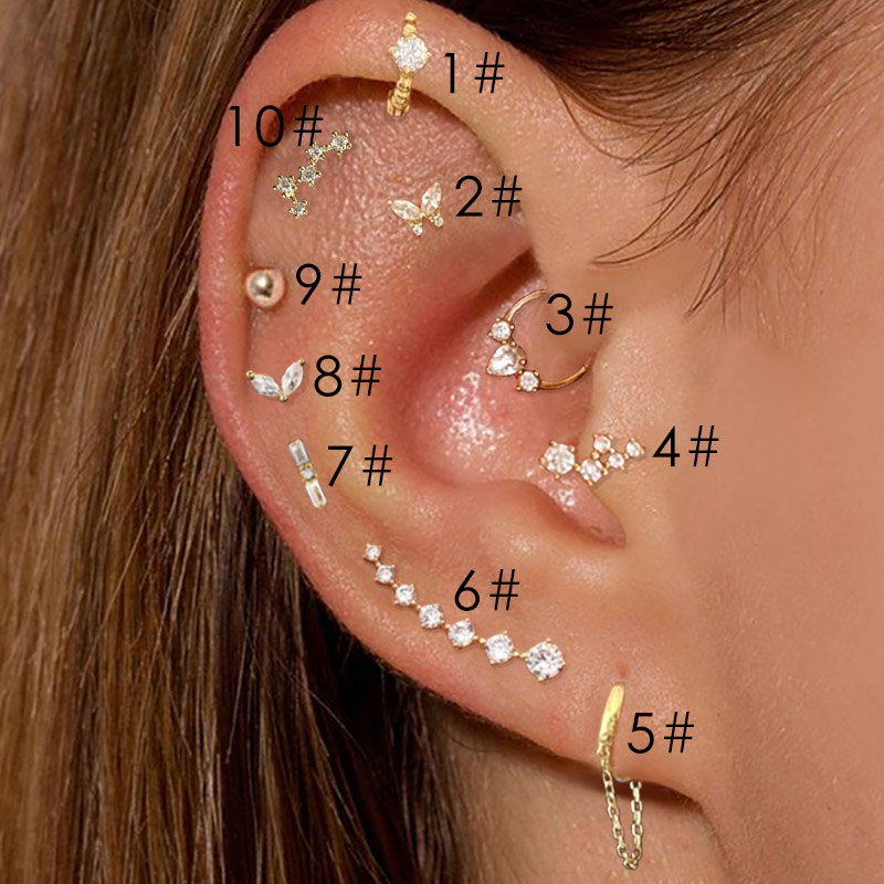 Piercing de oreja Y2k para mujer, pendientes de hélice Daith Snug para mujer, anillo de tabique Tragus Clicker de cartílago con cadena, de joyería INS, 1PC: YELLOW / Color amarillo dorado claro
