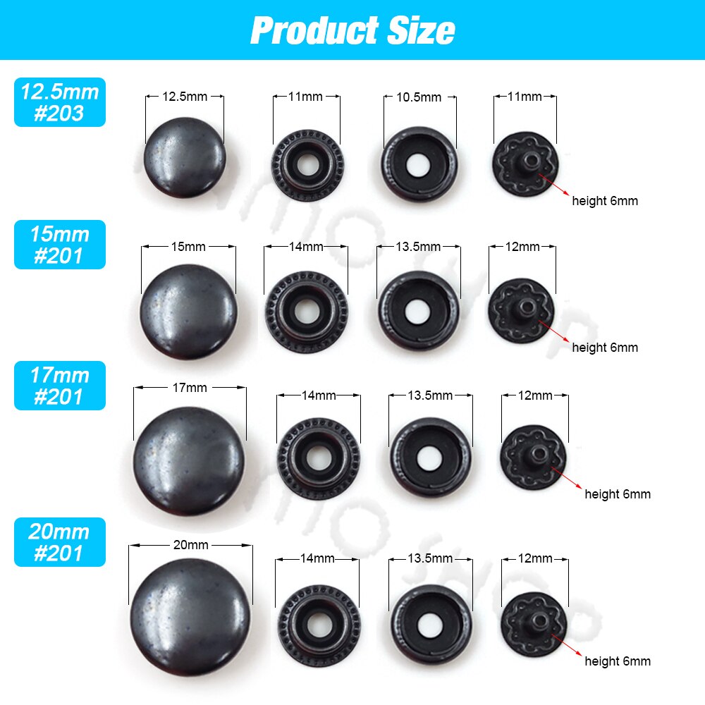 25Sets 100pcs 203/201 Metal Snap Fasteners Snaps Button Press Studs Sewing Button For DIY Clothes Garment Bag Shoes Leathercraft