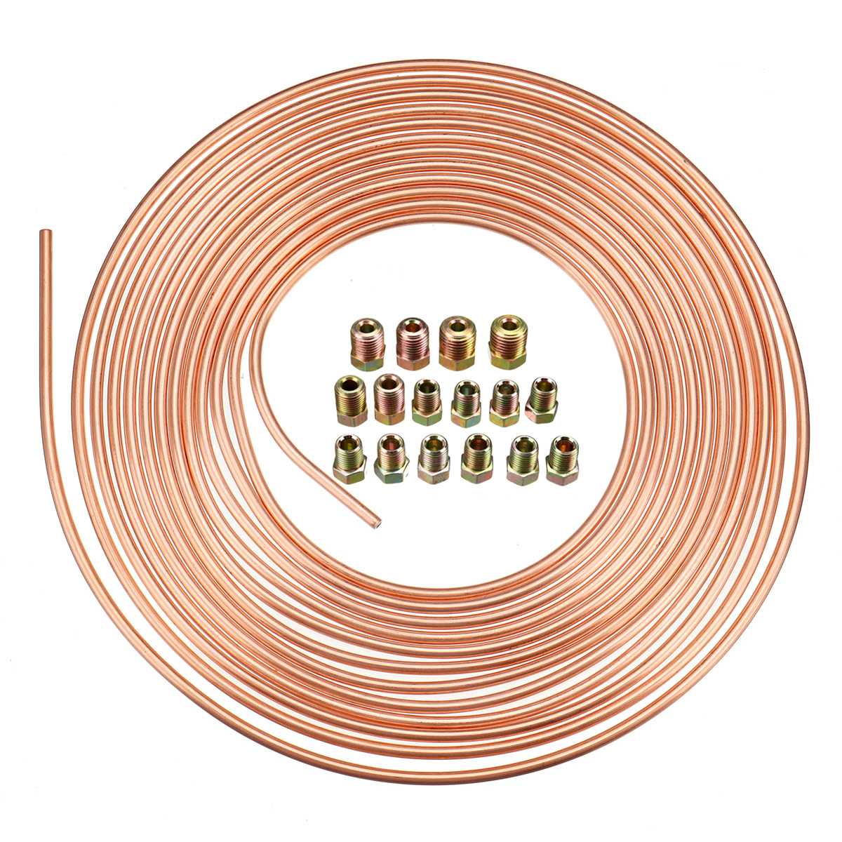 25ft 7.62m rullrörsspole  of 3/16 ''od koppar nickel/zink bromsslangledning rör rör rostbeständig m / 15/16x hanmuttrar