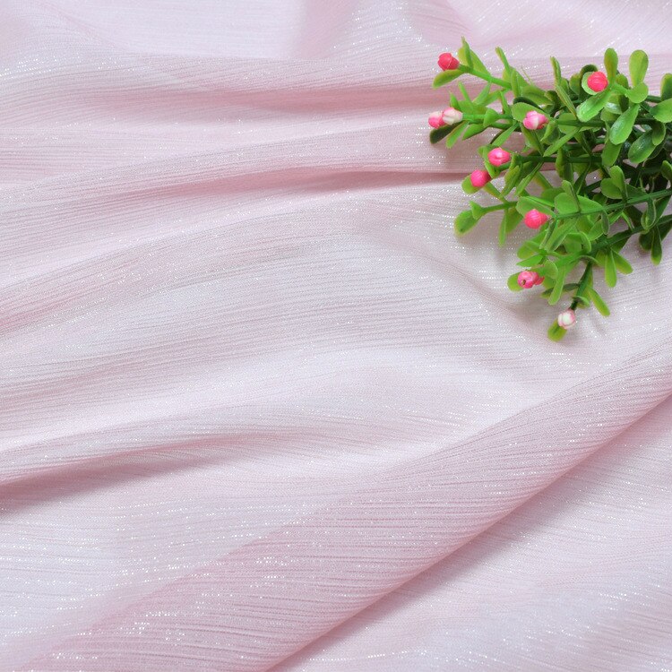 Blød lyserød glitter sølv chiffon tyl stof til kjole skjorter, fersken, sort, hvid, blå, grøn, lilla, beige, målt