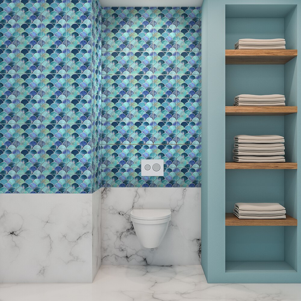 Funlife® parelmoer visschubben mozaïek muursticker, zelfklevend, decoratief, zelfklevend, doe-het-zelf tegelsticker voor keuken badkamer vloer