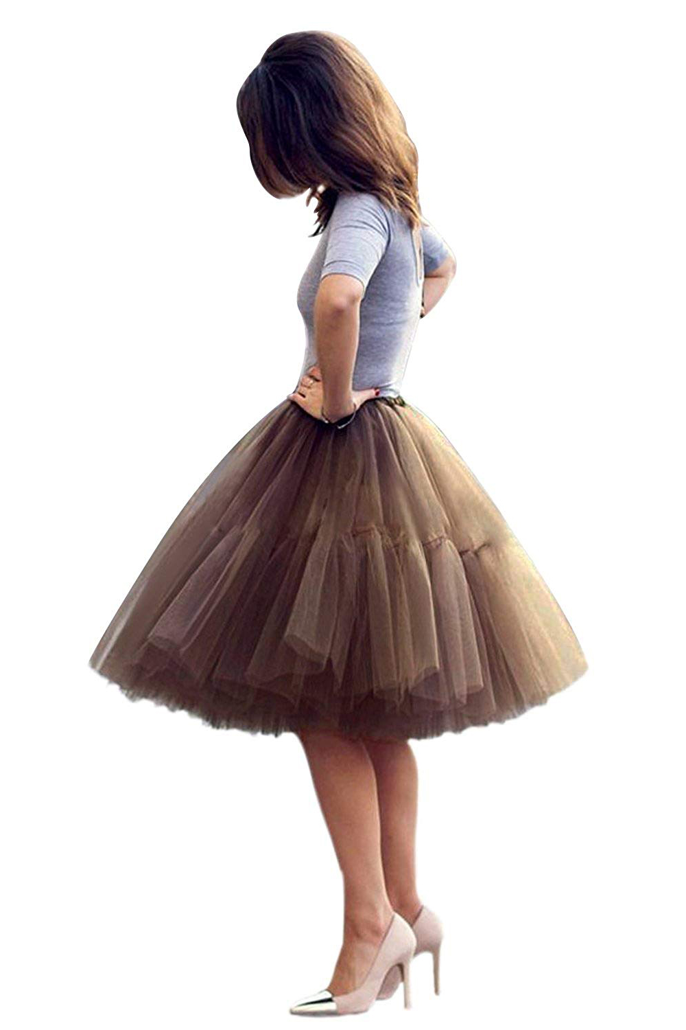 Faldas de tul multicapa hinchadas para mujer, falda elástica hasta la rodilla de tul para mujer, falda tutú de princesa corta para niña, 2024: YELLOW