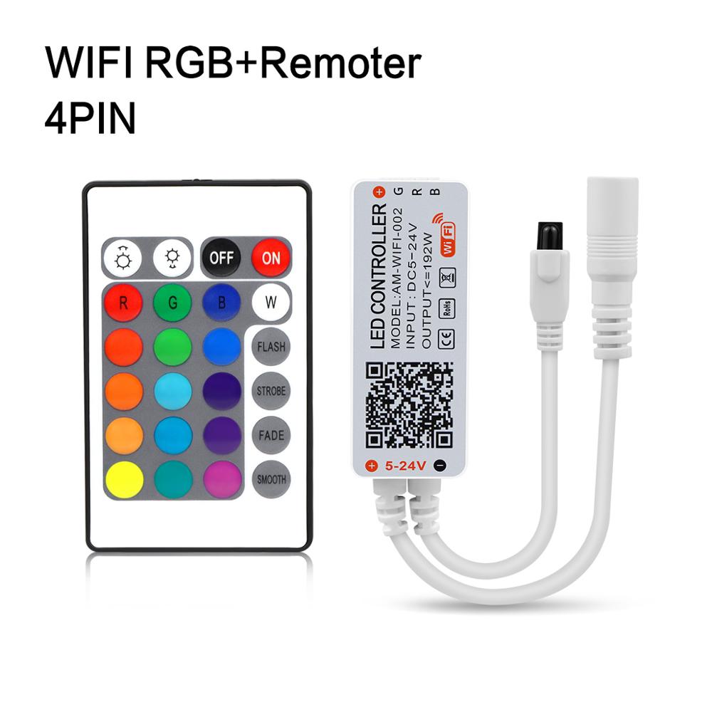 Dc5v 12v 24v bluetooth wifi rgb controller tuya/smart life app kontrol rgb/rgbw/rgb+cct fjernbetjening til smd 5050 led strip lys: Wifi rgb 4 pin ir