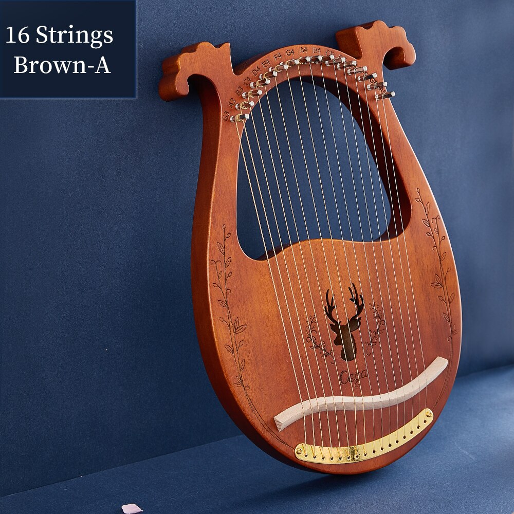 ARPA de Lira de 16 cuerdas, instrumento Musical de madera de caoba, Musicales con llave de afinación, Plectrum, Manual en inglés: 16 Strings Brown-A