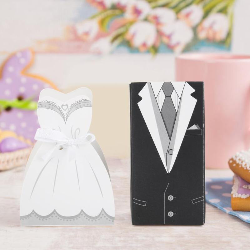 50pcs/lots Bride And Groom Dresses Wedding Candy Box Favor Box Wedding Bonbonniere DIY Event Party Supplies