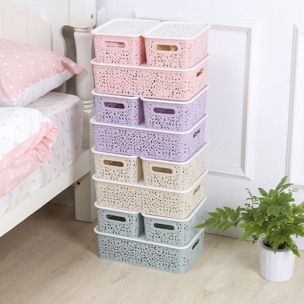 Plastic Hollow Out Storage Bin Stackable Storage Box for Cosmestics With Lid Clothing Bra Underwear Storage Organizer Box
