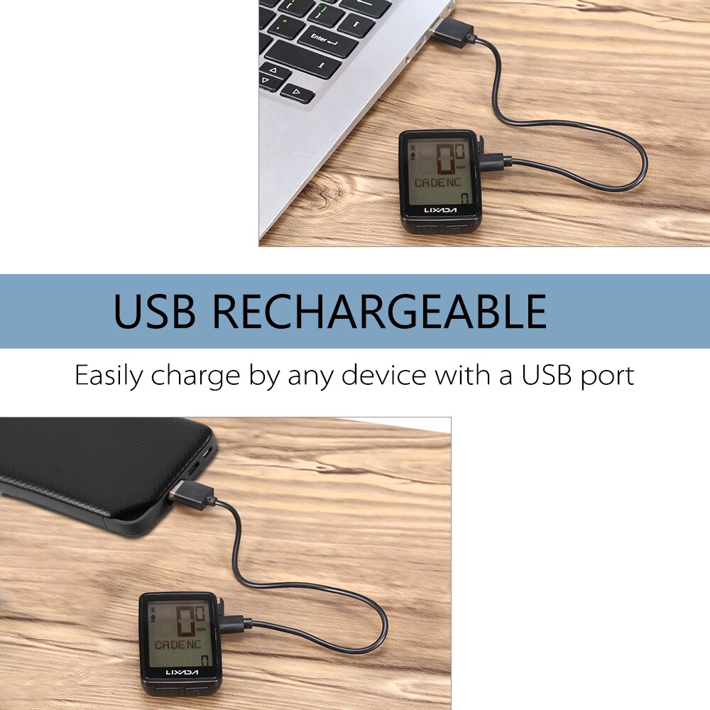 Lixada Bicycle Computer USB Rechargeable Wireless Bike Cycling Computer with Bicycle Speedometer Odometer Watch LED Digital Rate