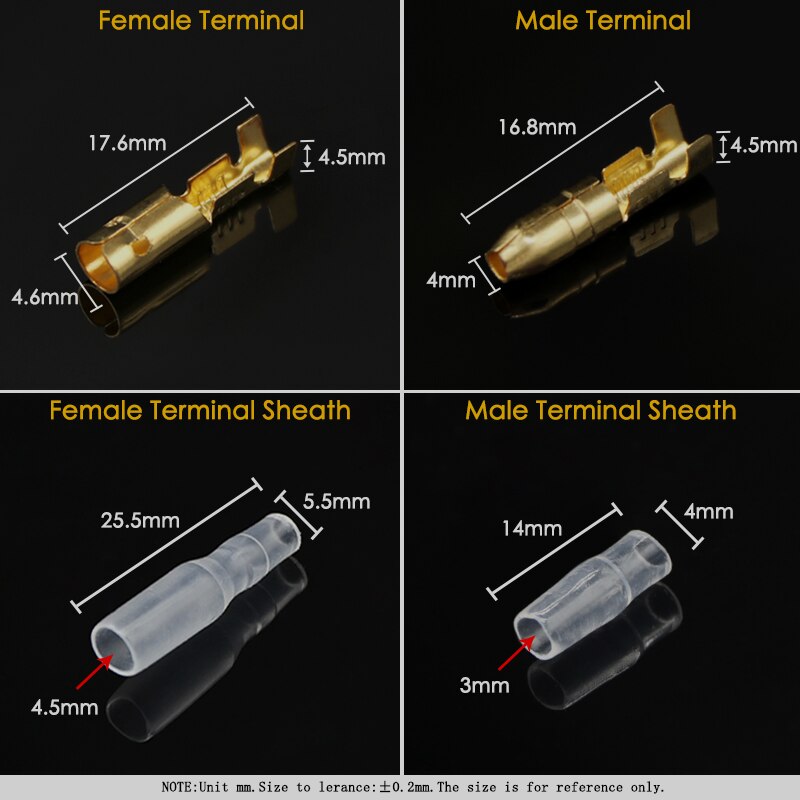 4.0 Bullet Terminal Auto Draad Connector Diameter 4Mm Mannelijke En Vrouwelijke Terminal + Isolerende Omhulsel Koudgeperste Terminal