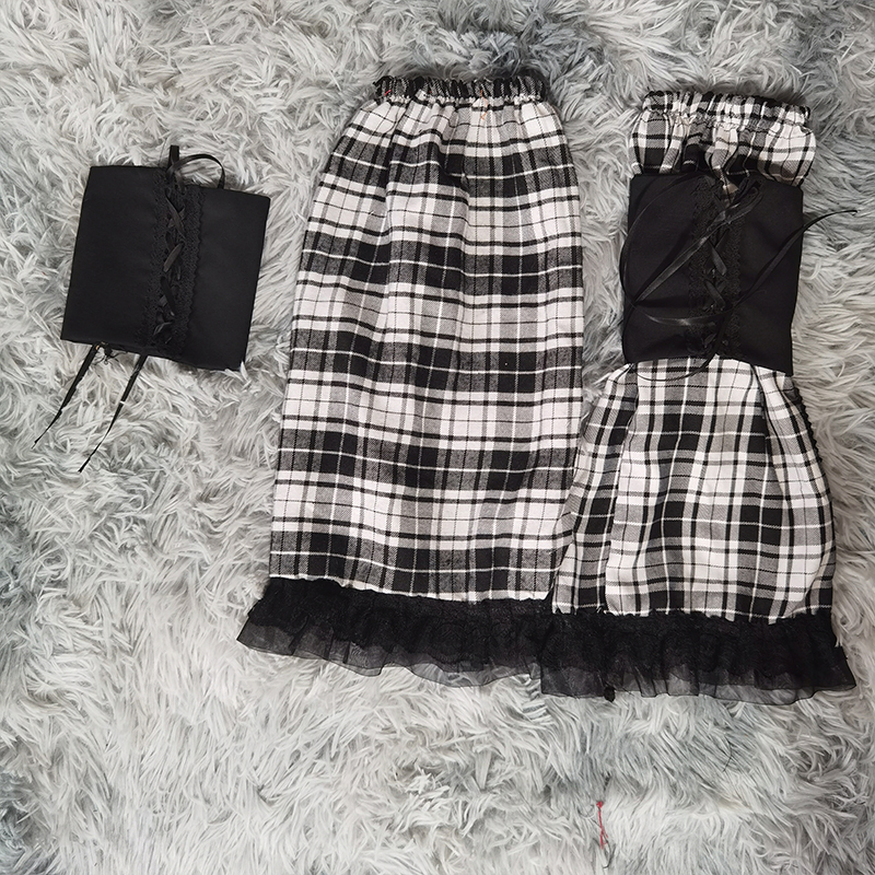 Lolita-calcetines largos Harajuku para mujer, medias de coreana Y2k, calentador de piernas para chica a cuadros, Jk, de encaje negro: NO.7(with garter)