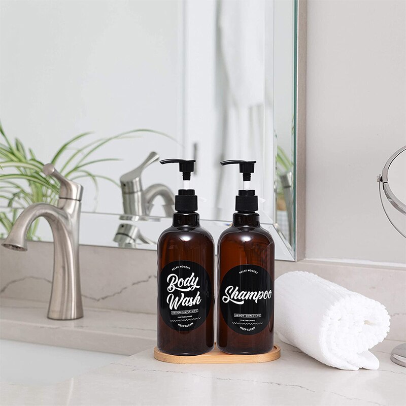 Brun sæbeflaske til badeværelse bruser shampoo balsam flaske nordisk håndpresse væskebeholder 500ml/16.9oz